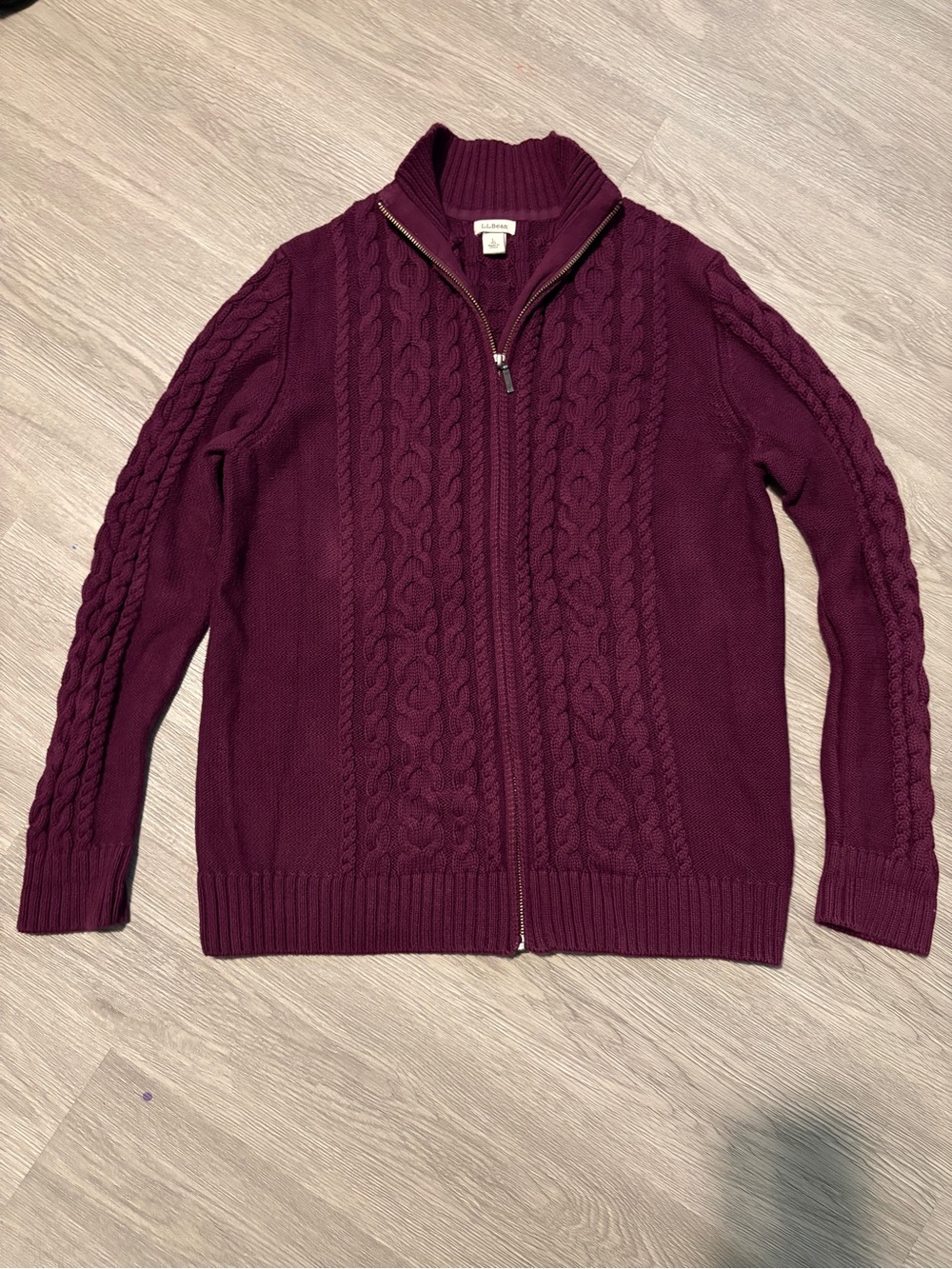 L.L. Bean Women's Full-Zip Cable Knit Sweater - Wine